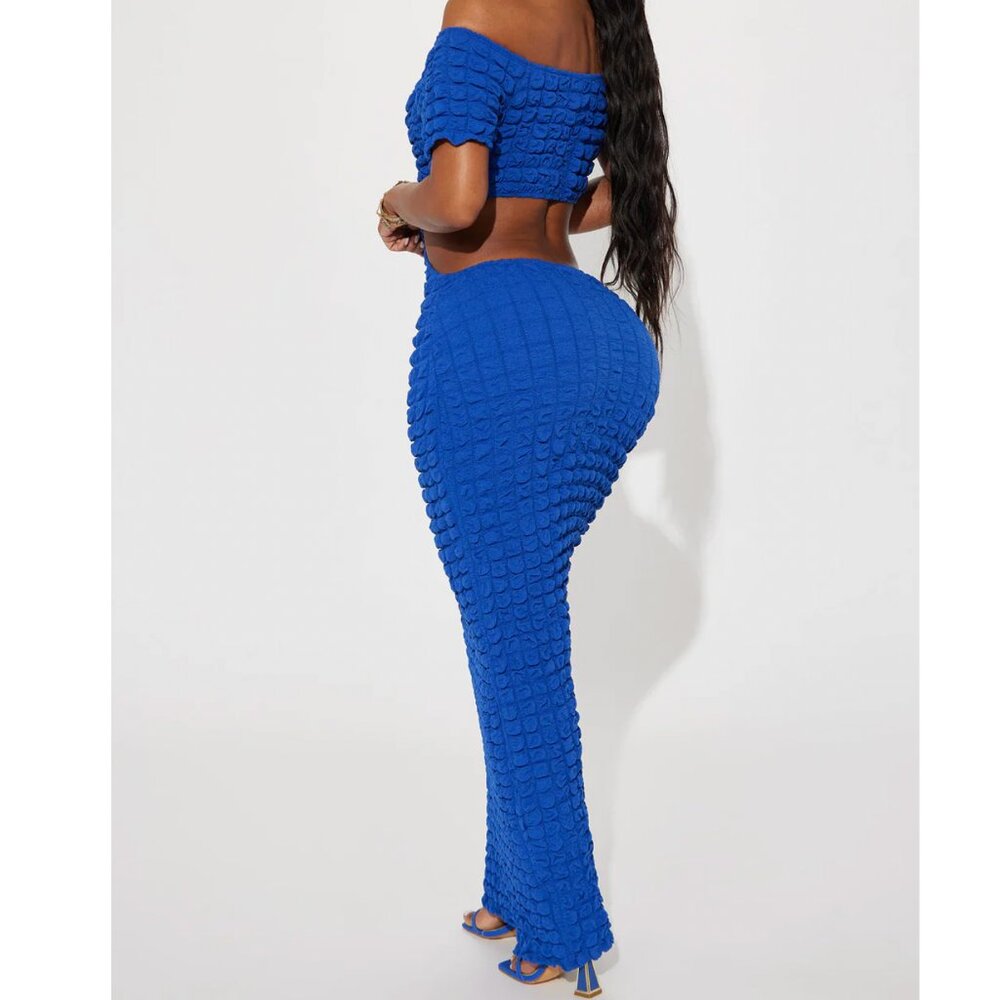 FASHION NOVA Women's Large Vacation Party Blue Hazel Bubble Open Back Maxi Dress - Picture 2 of 8